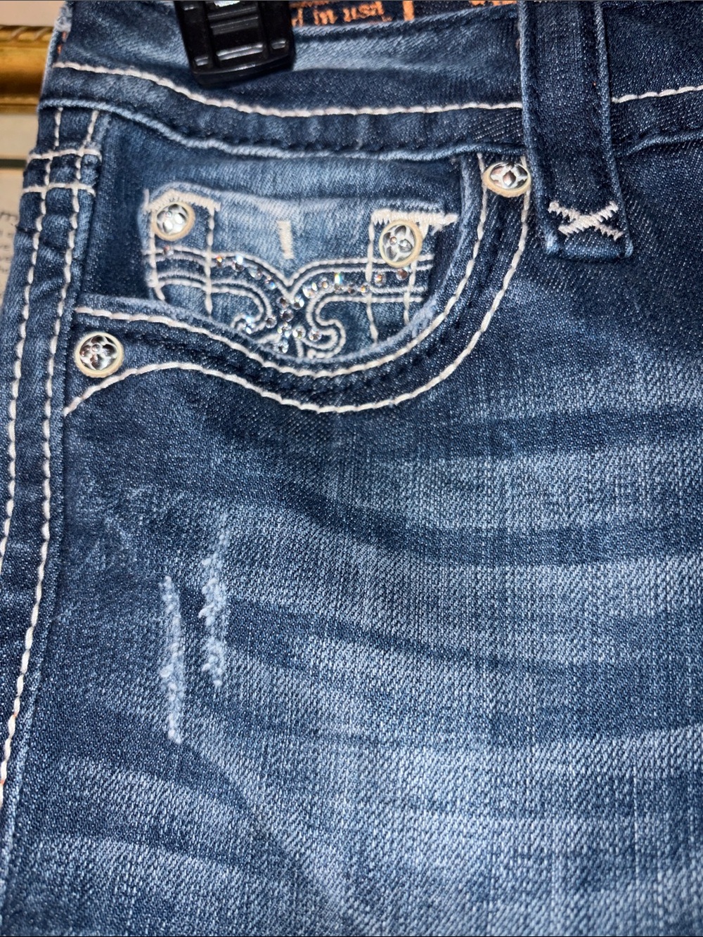 Rock Revival Women's Size 30 Medium Blue Bling Sora Capri Stretchy Denim Jeans - Picture 4 of 11